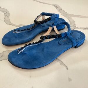 Black Studded Flat Thong Sandals Blue Sz 7 37 Stuart Weitzman Esme